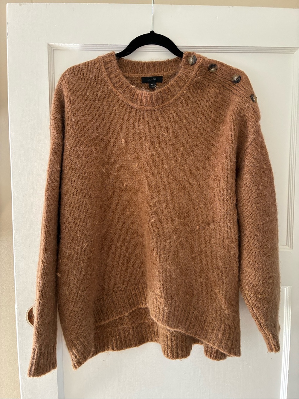 J. Crew Rusty Camel Crewneck Sweater with Shoulder Buttons